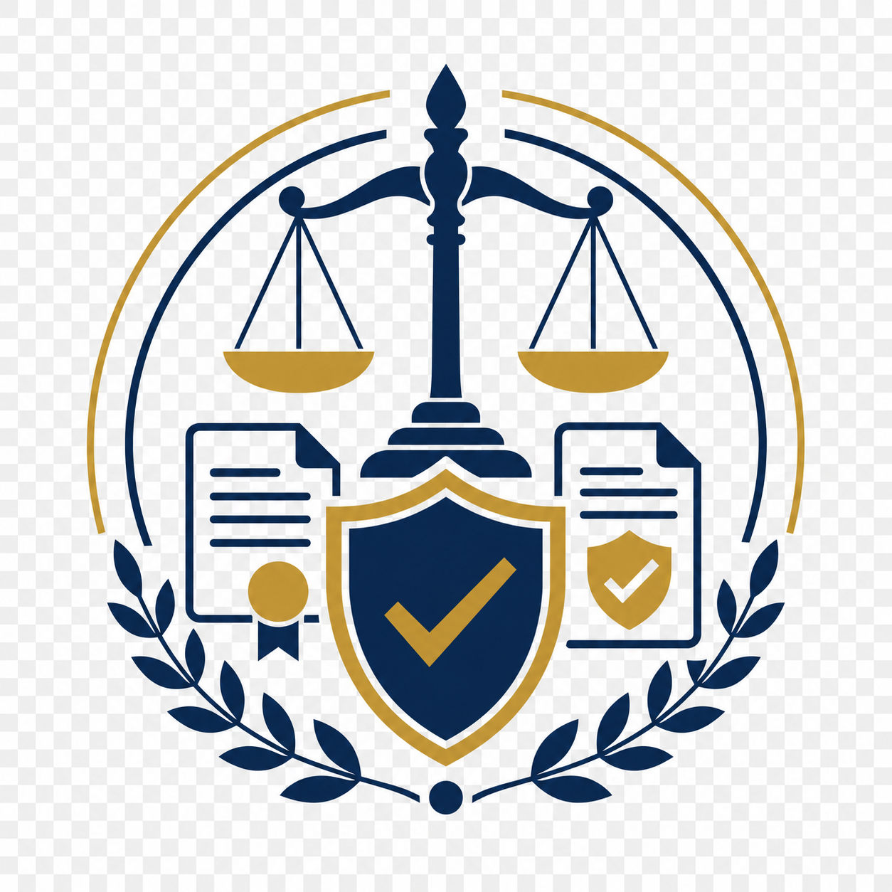 Illustration of balanced scales of justice with a shield and compliance documents, representing regulatory oversight
