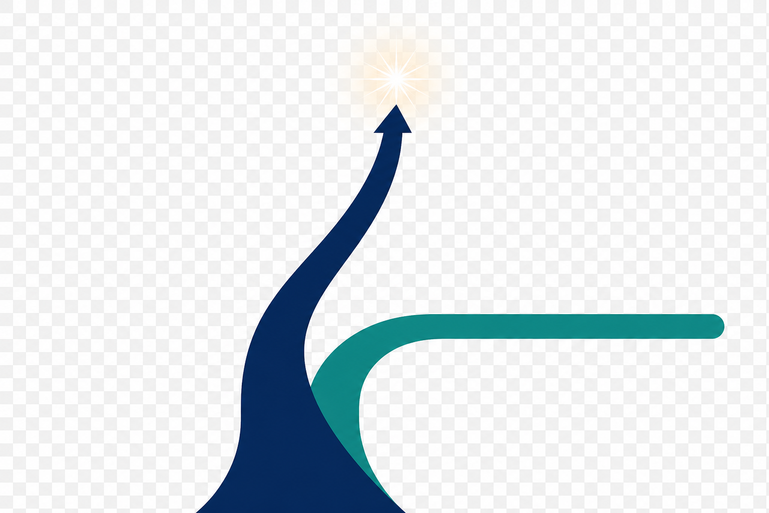 Illustration of two diverging paths, one rising toward light and one flattening out, representing the split between employees who improve with AI and those who do not.