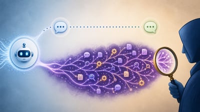 Diagram comparing a thin application log trail to a detailed AI decision trace a regulator can actually review