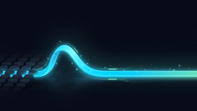 Dim unused license tokens in shadow, with one bright cyan channel of light rising out and running ahead into open space