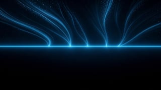 A single unbroken cyan line across a dark frame, pale streams approaching from above and stopping exactly at it